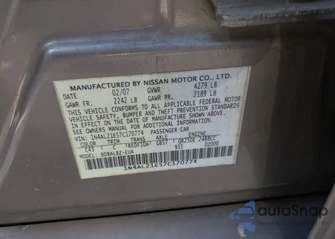 2007 Nissan Altima 2.5 S z USA, uszkodzony, nr VIN 1N4AL21E57C170774